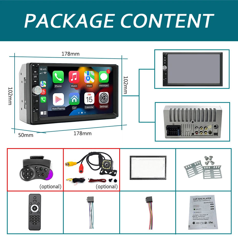 2 din راديو السيارة 7 "HD شاشة تعمل باللمس Autoradio مشغل وسائط متعددة العالمي سيارة ستيريو مشغل MP5 BT FM Carplay أندرويد كاميرا السيارات #5
