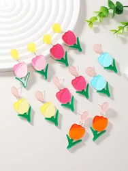 2pcsCross-border, summer small fresh lovely earrings, acrylic simple gradient color flower earrings