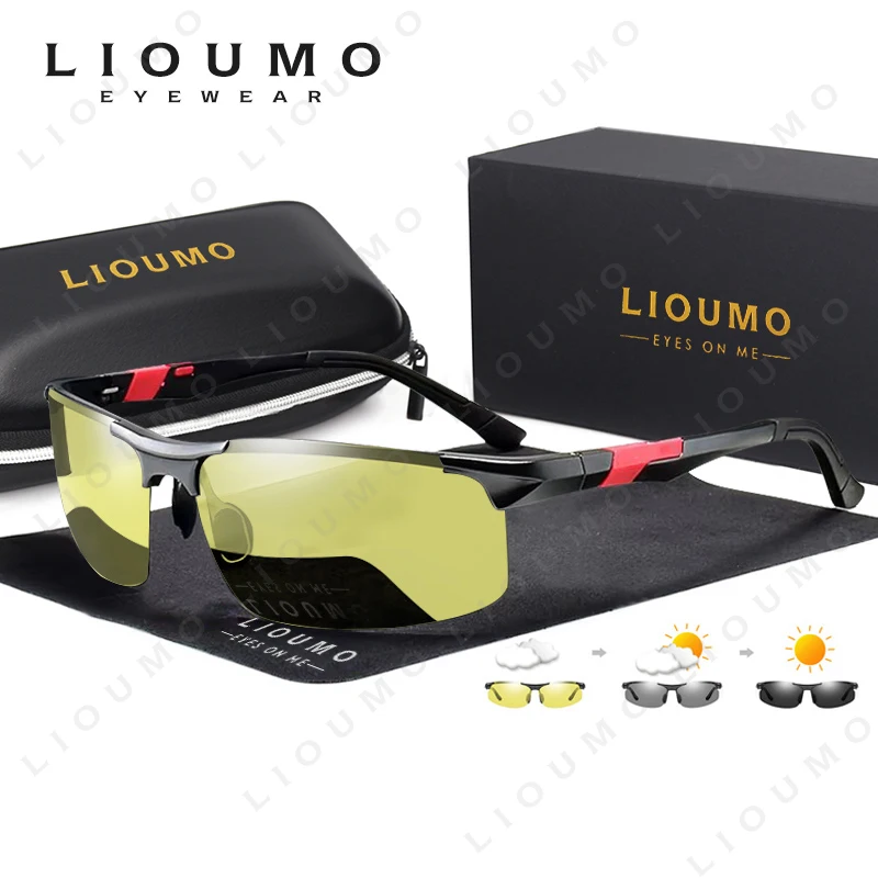LIOUMO New Fashion Photochromic Sunglasses Men Polarized Day Night Vision Glasses Women Chameleon Yellow Lens Anti-Glare UV400