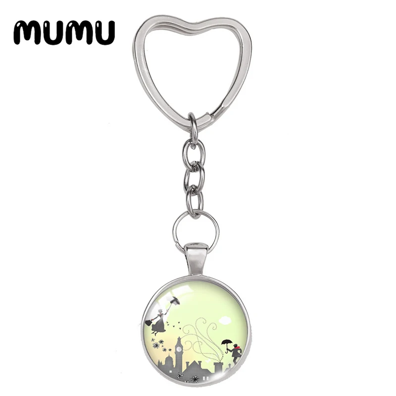 2024 New Mary Poppins Heart Keyring Movie Keychain Glass Dome Cabochon Jewelry Gifts Children