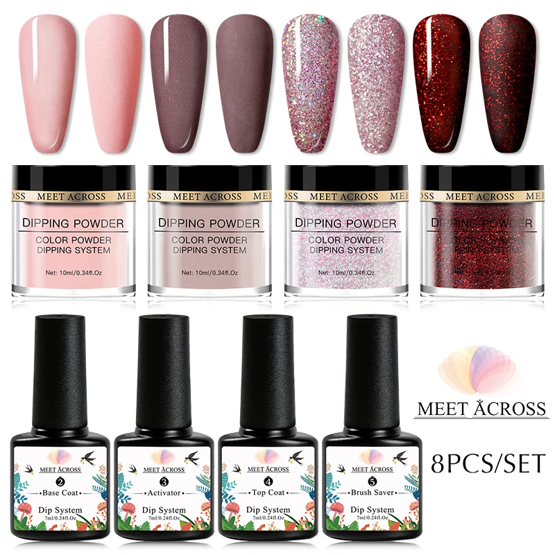 MEET ACROSS 6/13PCS Dipping Powder Nail Kit Glitter Dipping Powder Pigment Dust Natural Dry Without Lamp Nails Art Manicure