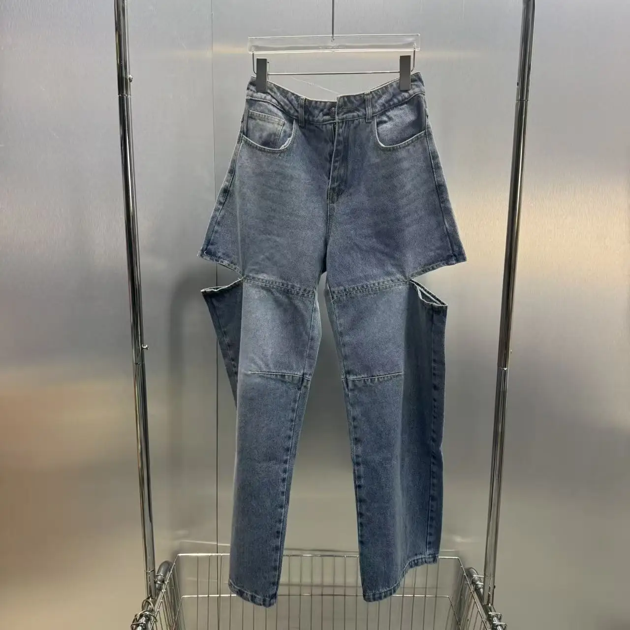 

High Waist Loose Straight Leg Jeans South Oil 2026 Summer New Small Audience Design Deconstructed Style Cotton Denim Pants