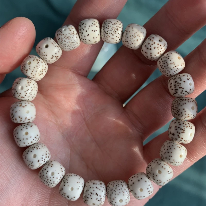 

Authentic natural star-moon bodhi seed bracelet, smooth white Buddhist , couple's gift, barrel beads, decorative plain bead