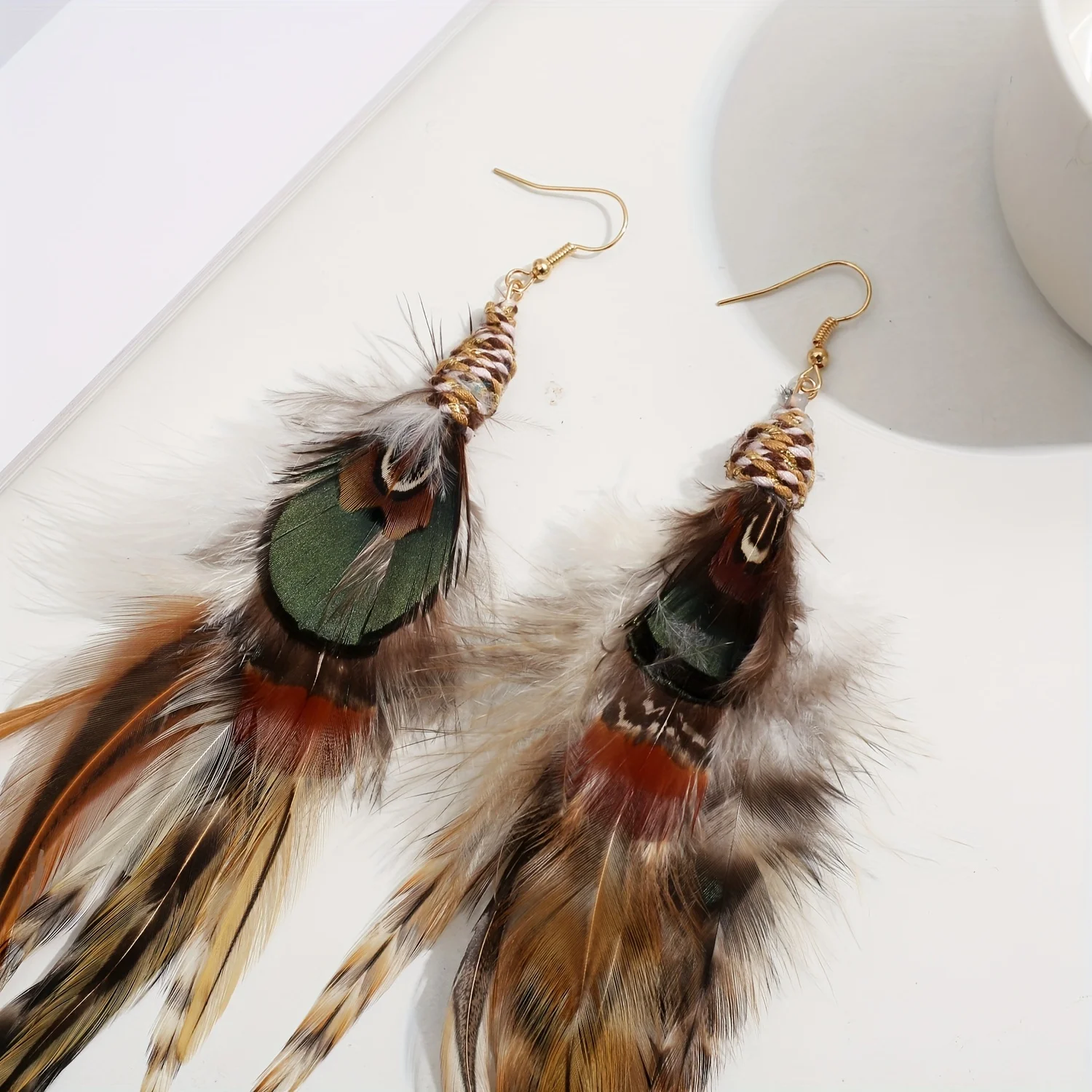 Bohemian Style Bohemian Multicolor Pheasant Feather Ladies and Feather Making Earrings Bohemian Earrings