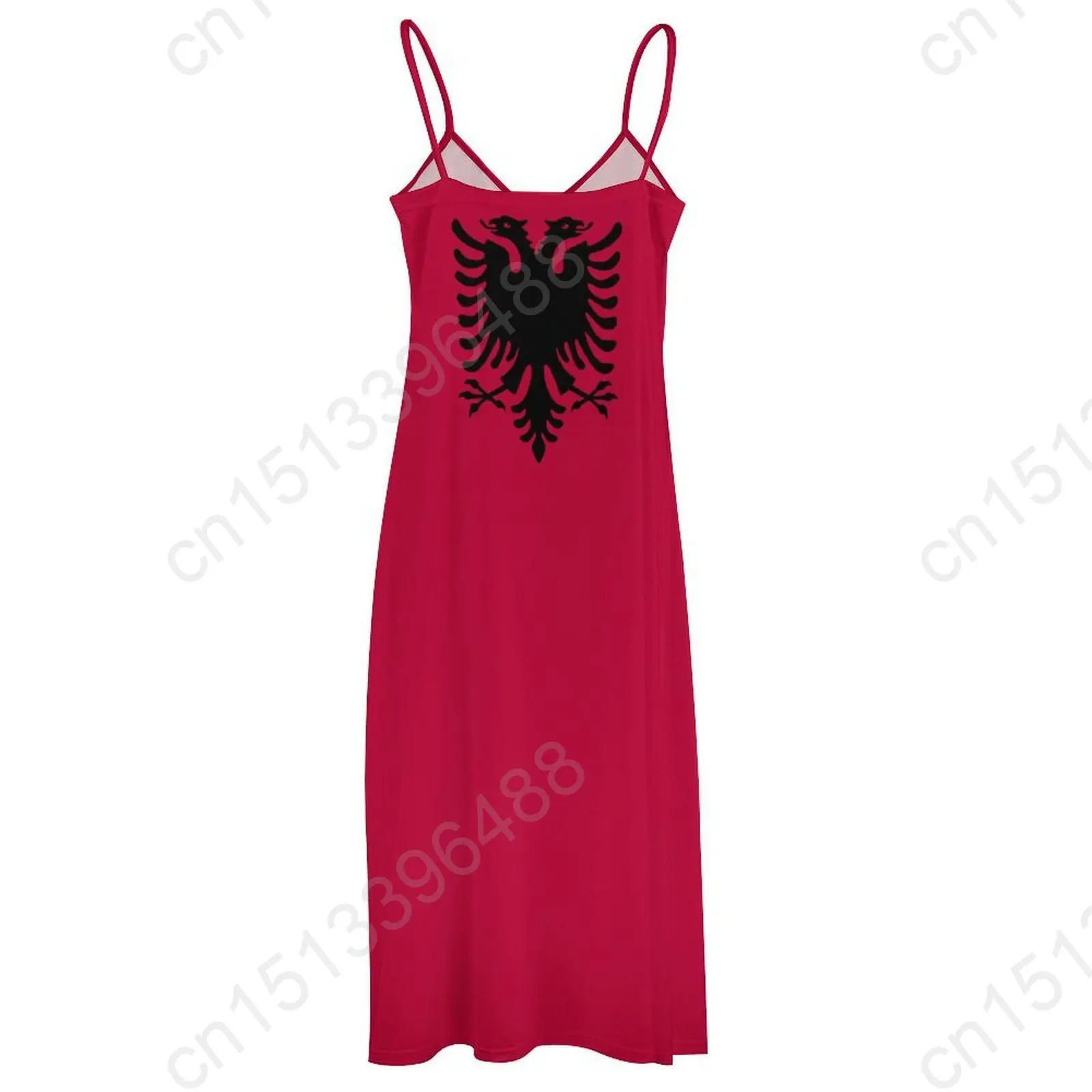 Albania Flag Print New Casual Sleeveless Long Dress Women\'s V-Neck Printed Dress Swing Retro Dresses