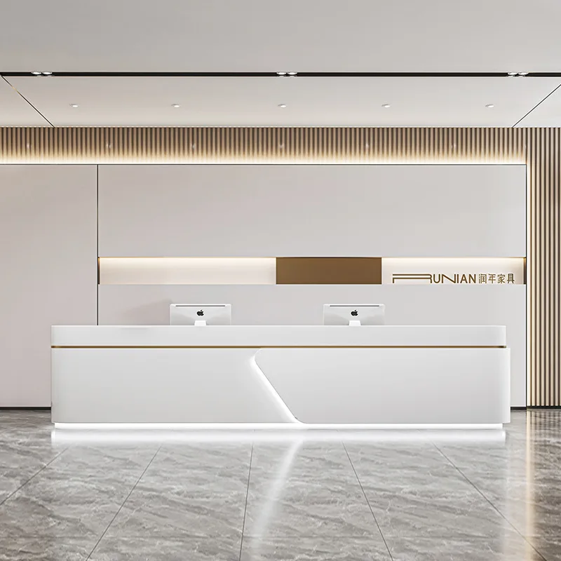 Customized.Commercial Modern Travertine Reception Table Office Furniture Rectangle Shape Wood Front Reception Desk Counter