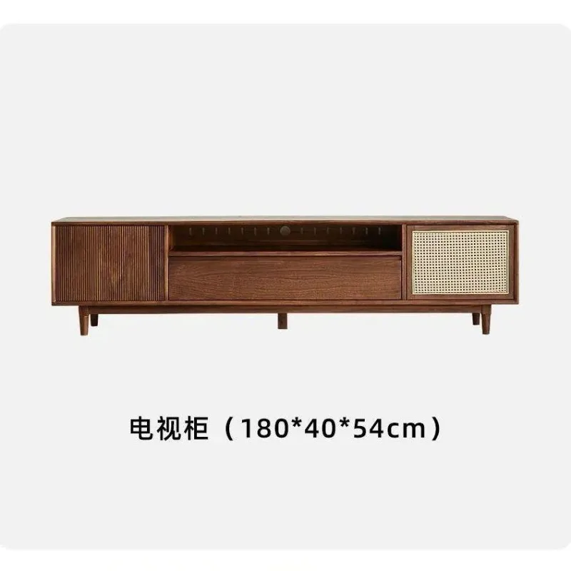 Medieval black walnut color TV cabinet coffee table combination retro solid wood floor cabinet living room storage cabinet