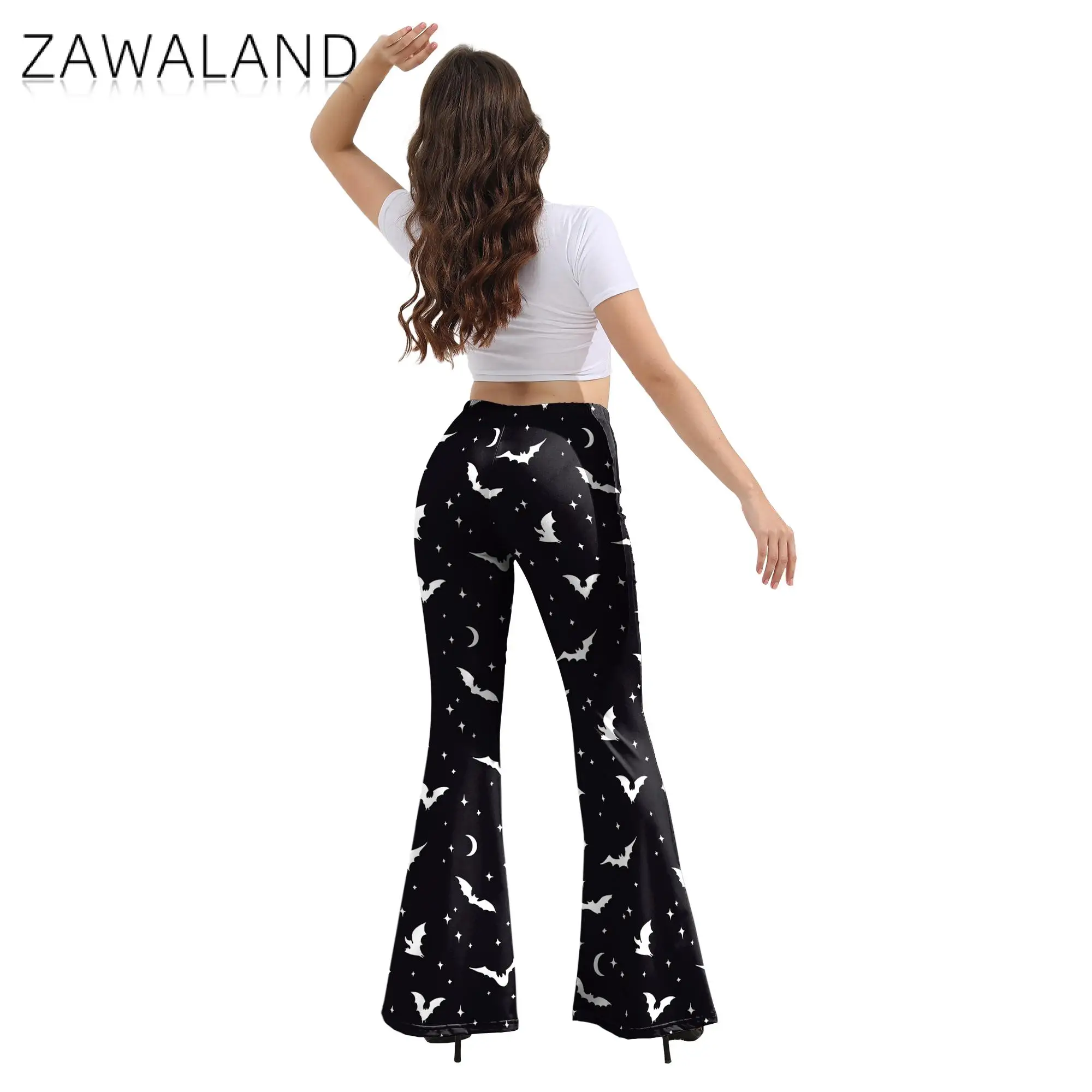 Zawaland Women's Bell Bottoms Halloween Pumpkin Devil Print Tights Casual Elegant Leggings For Ladies Fashion Flared Pants