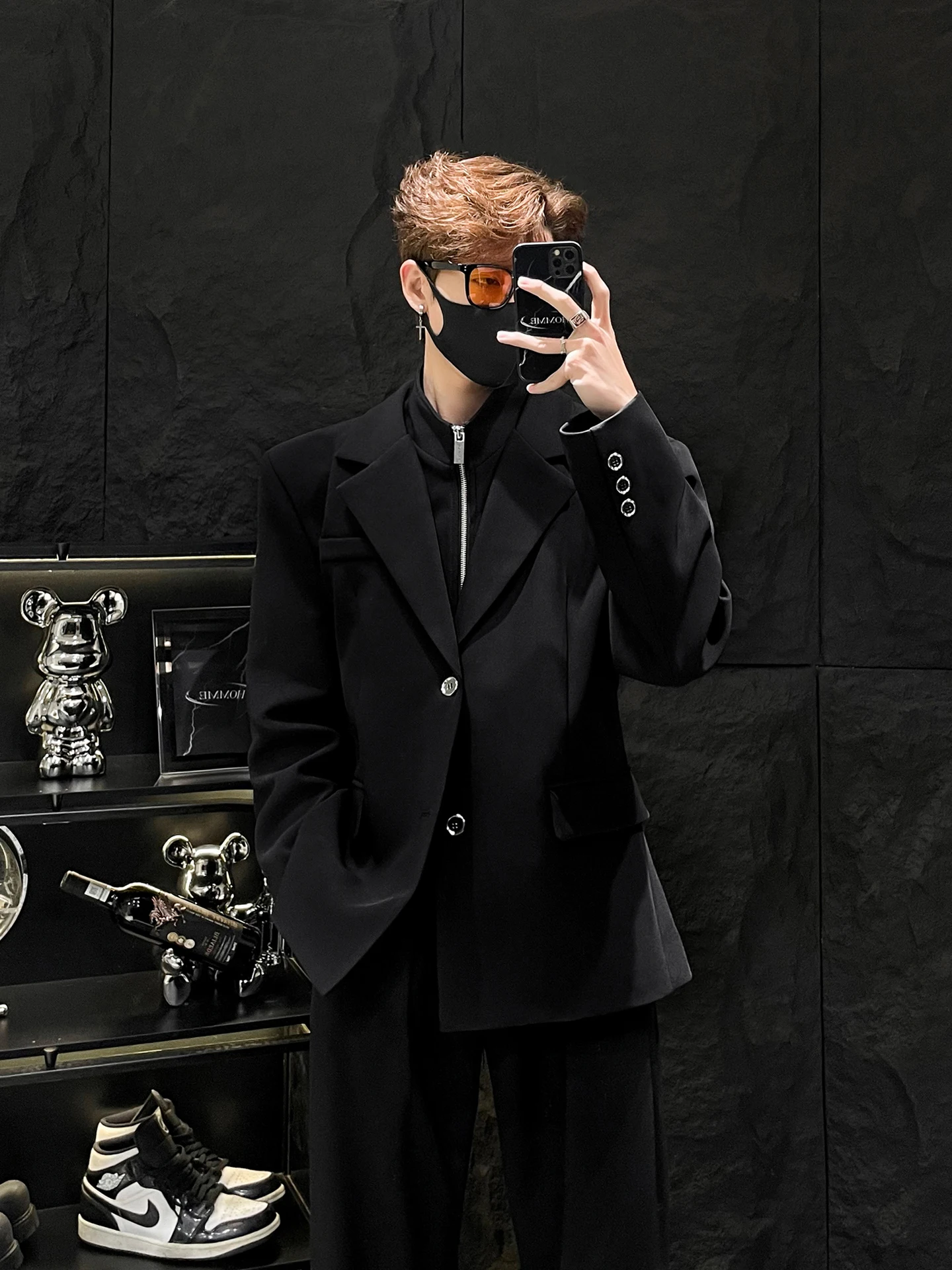 

Zipper Decorated Stand Collar Pad oulder Men's Suit Jaet Casual Anti-Wrinkle Spring Autumn Loose Fit Pure Color HOMME