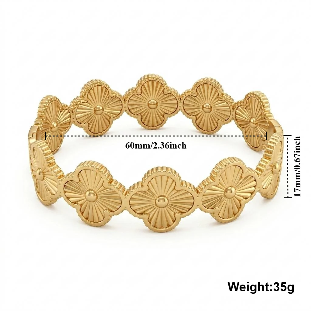 Goldfarbenes Snap-on-Blumenarmband, breites Edelstahlarmband für Damen, modisches Schmuckgeschenk – Detail 6