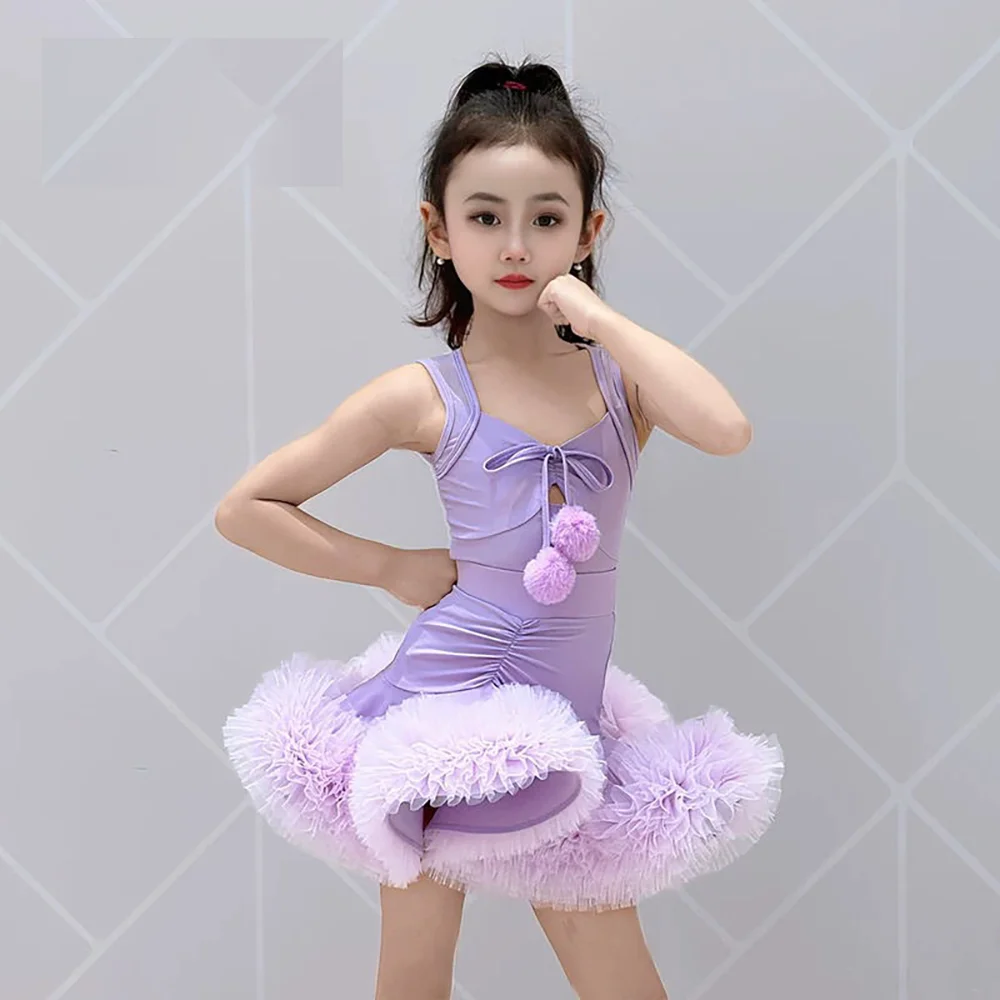 

Платье для латинских танцев, одежда для девочек, фиолетовый, розовый, латинский костюм, платья для девочек, костюм для соревнований по латинским танцам, профессиональный костюм 2025