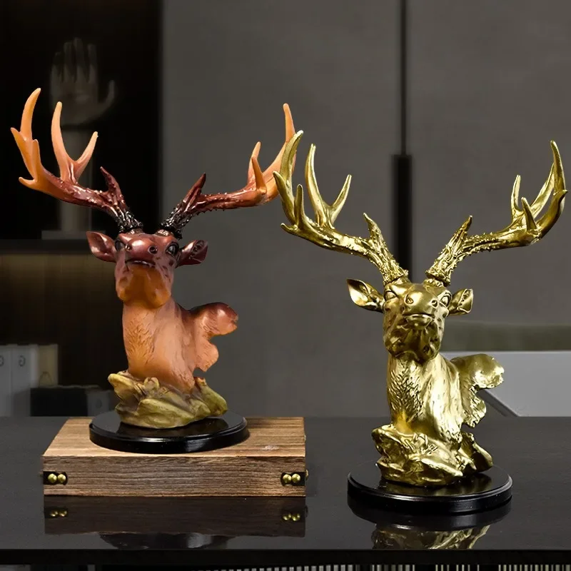 

Nordic Ornaments Resin Simulation Deer Head Decoration Living Room Model Room TV Cabinet Wine Cabinet Gift Qiao Move Statue