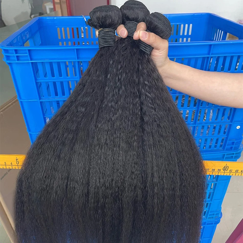 30 pulgadas 100% cabello humano indio 12A rizado recto 3 paquetes virgen cruda sin procesar Yaki recto doble trama cabello trenzado a granel