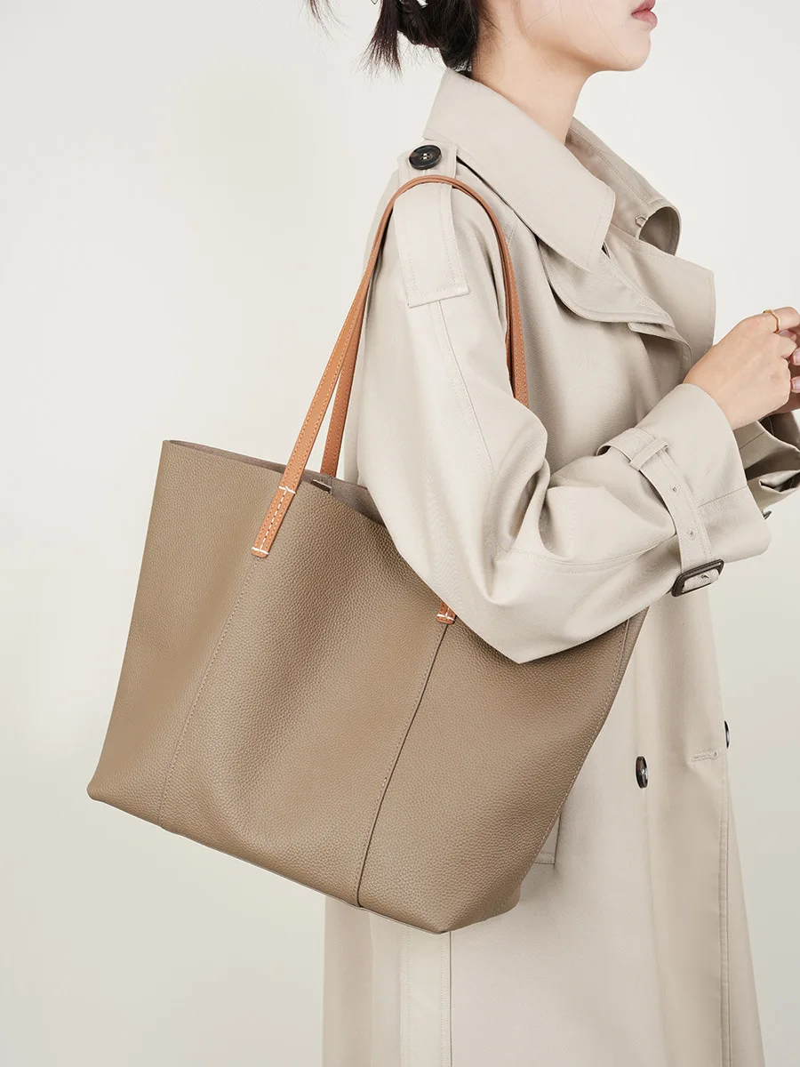 

Handmade Leather Tote Bag Women's Large Capaci Commuter Bag Handheld Single oulder Bag Top Layer Cowhide Briti Sle