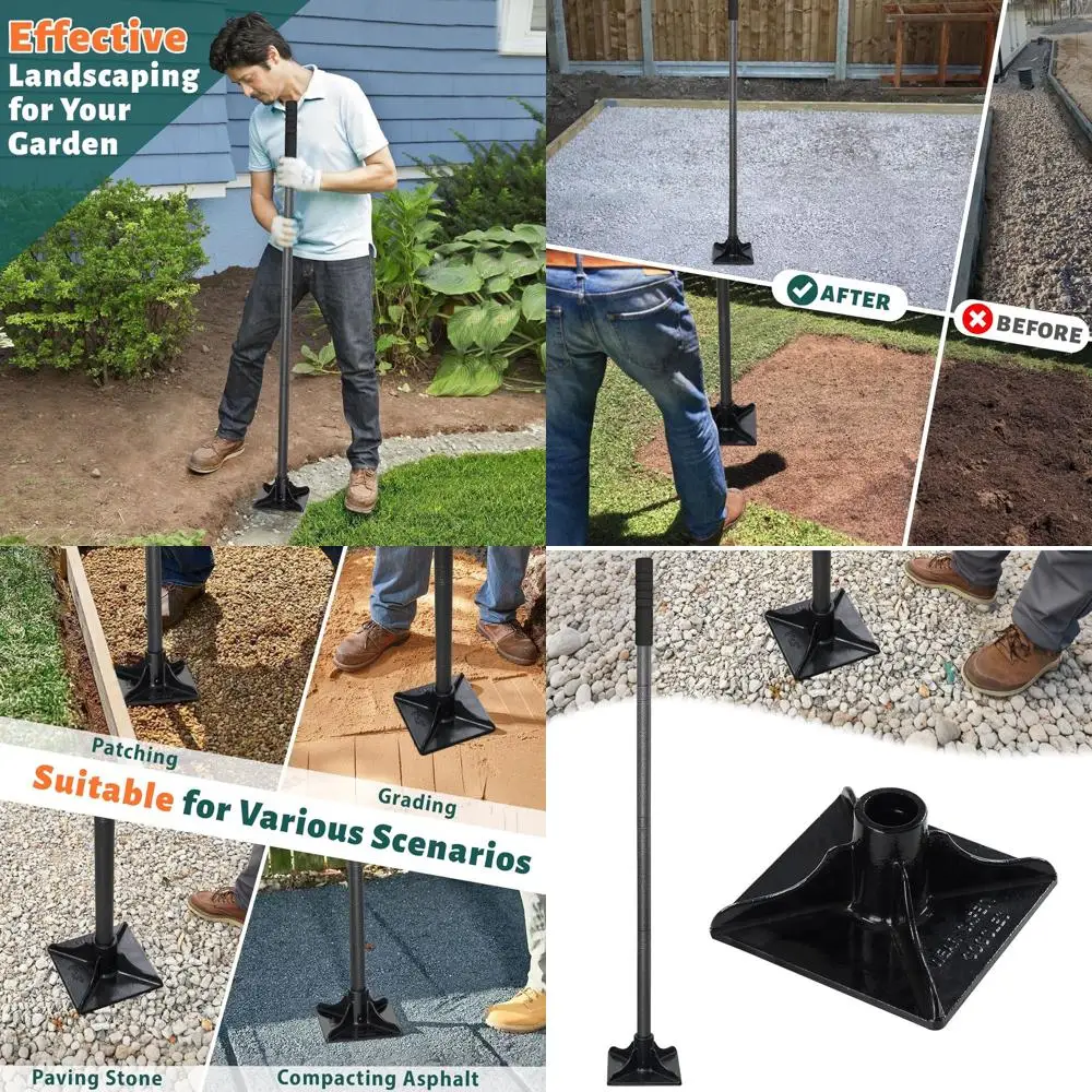 

Tamper Tool Heavy Duty 8"x8" Steel Tamper with Adjustable 61 inch Handle Laborsaving Garden Tamper Landscaping Tools for Levelin