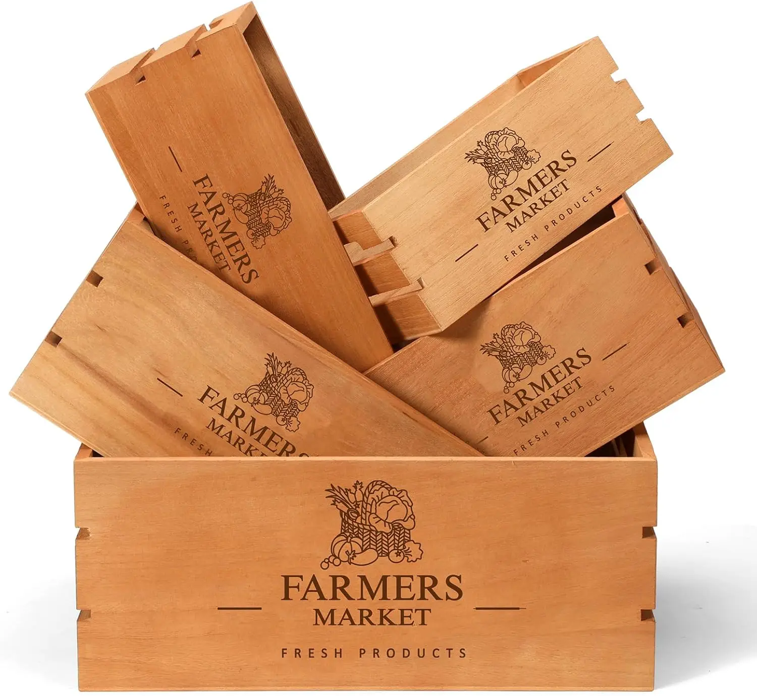 

Набор из 5 винтажных деревянных ящиков в стиле фермерского дома с ручками, многофункциональное хранилище для демонстрации, фруктов и овощей