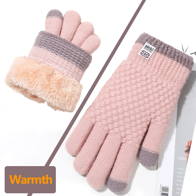 Damen-Strickhandschuhe mit Karomuster, mit Fleece gefüttert, warme Touchscreen-Winterhandschuhe, hohe Qualität