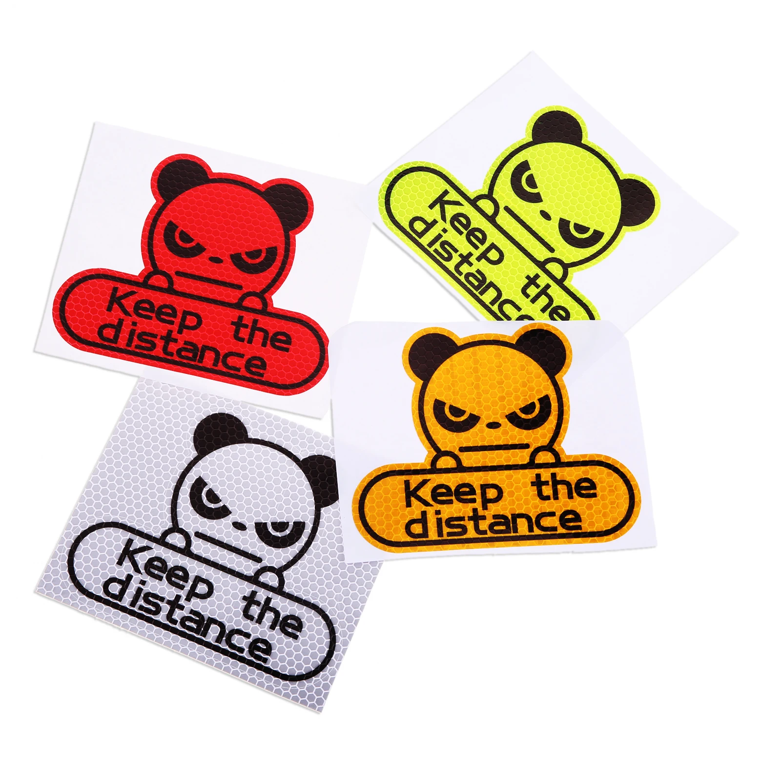 1Pc Car Stickers Keep The Distance Reflective Stickers Fluorescent Yellow Green Red Grey Hexagon Honeycomb Cartoon Panda Sticker