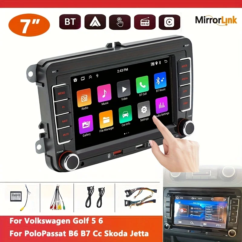 

17.78cm Universal Car Stereo for Volkswagen | FM Radio, USB, RCA,ABS Material, Universal Fit for VW Passat, Golf, Jetta, POLO