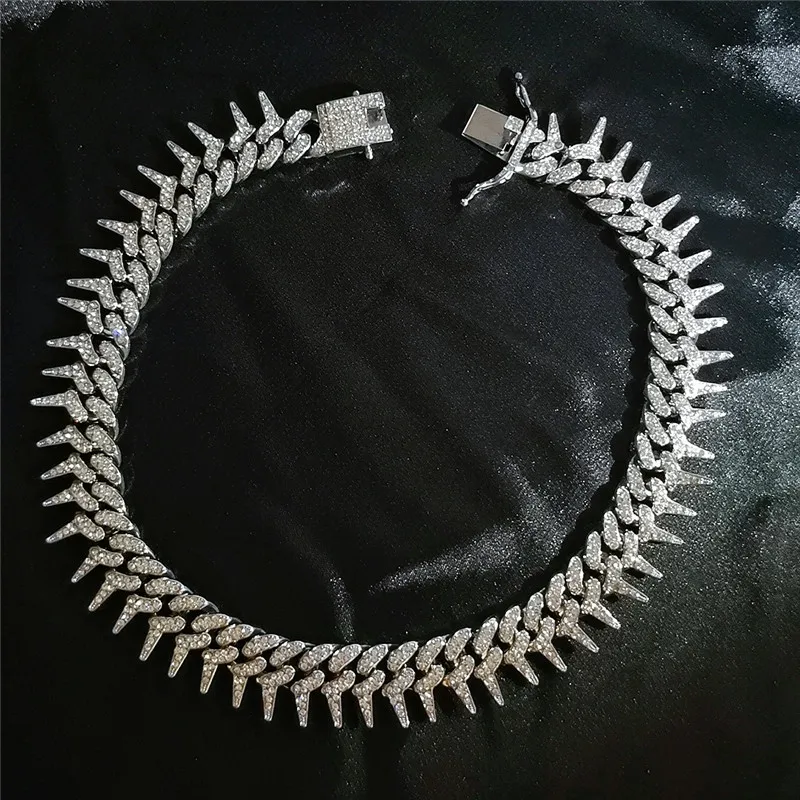 

Кубинские ожерелья с шипами в стиле хип-хоп для мужчин, модное колье из сплава с бриллиантовой цепочкой, ожерелье, ювелирные аксессуары, подарки