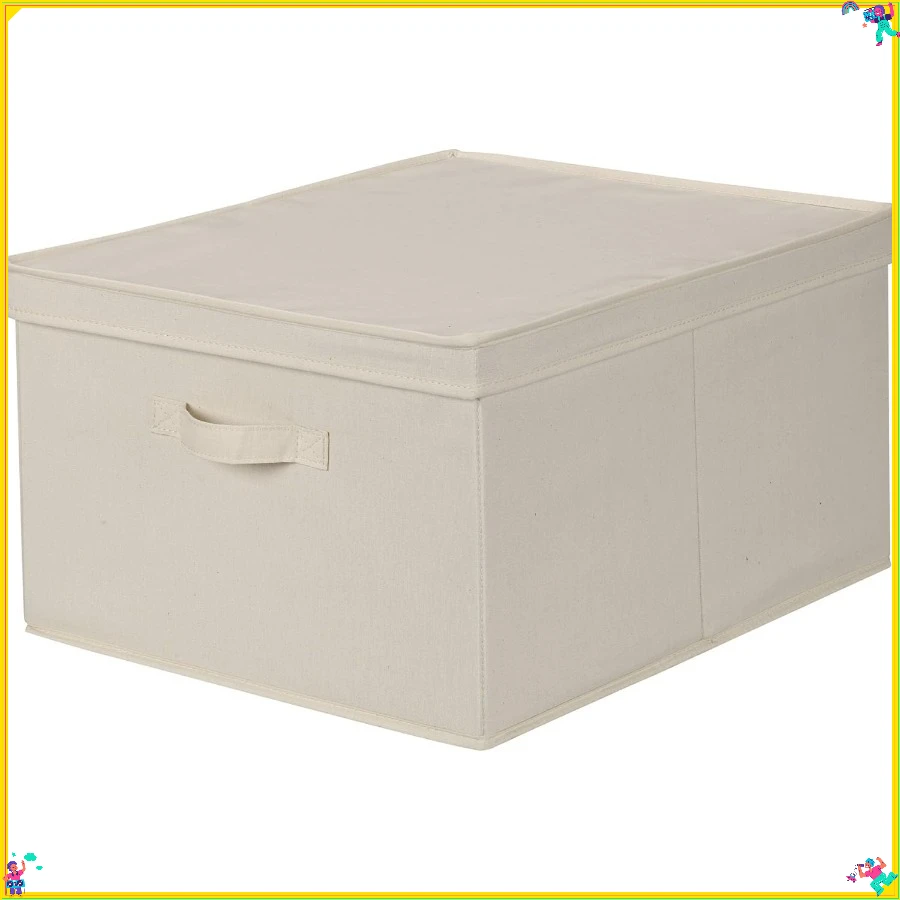 115 Storage Box with Lid and Handle | Natural Beige Canvas | Jumbo 19"L x 10"W x 16"H