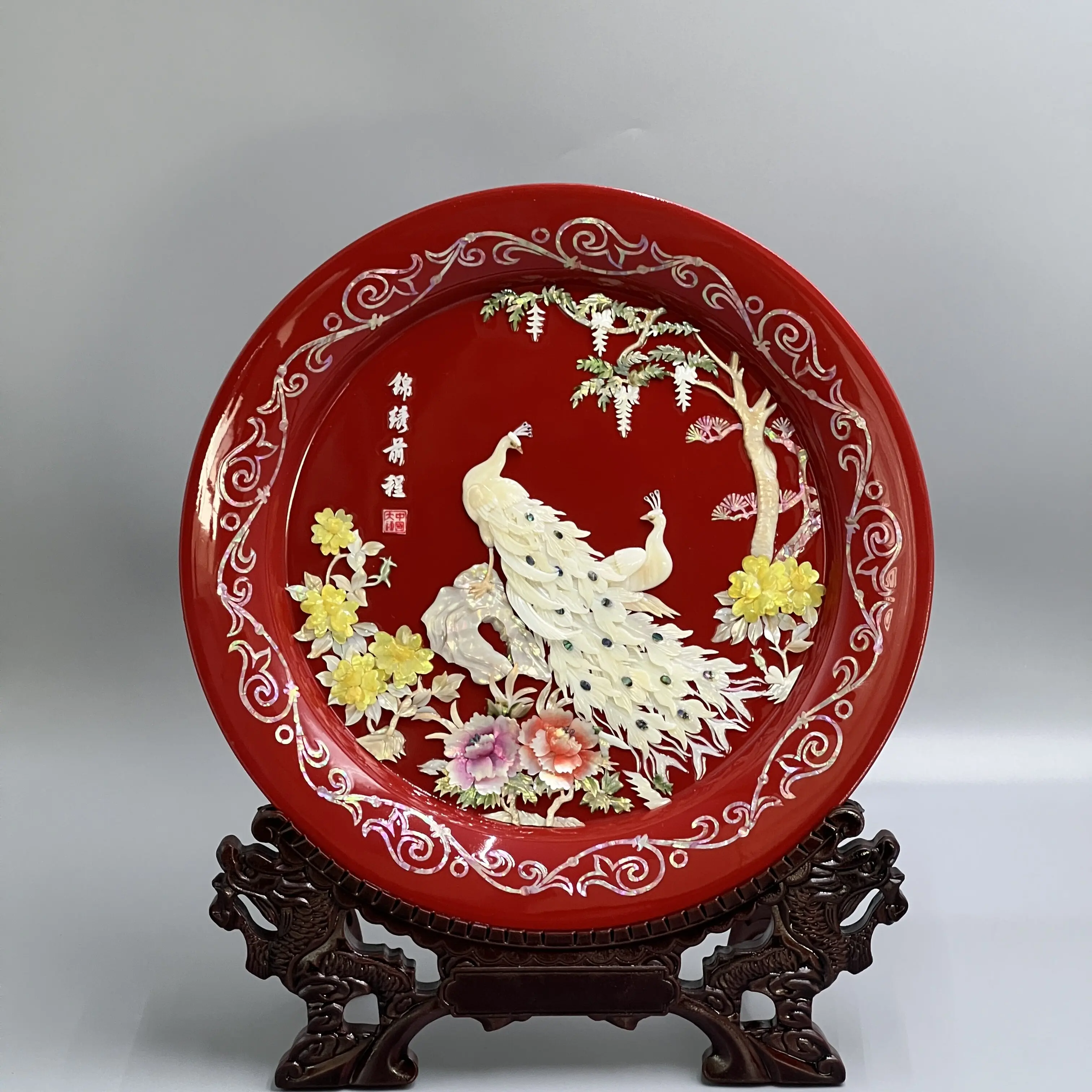Shell Carving Travel Souvenir Handicraft Plate Display Stand Home Chinese Style Heritage Gift Chinese Traditional Heritage Art