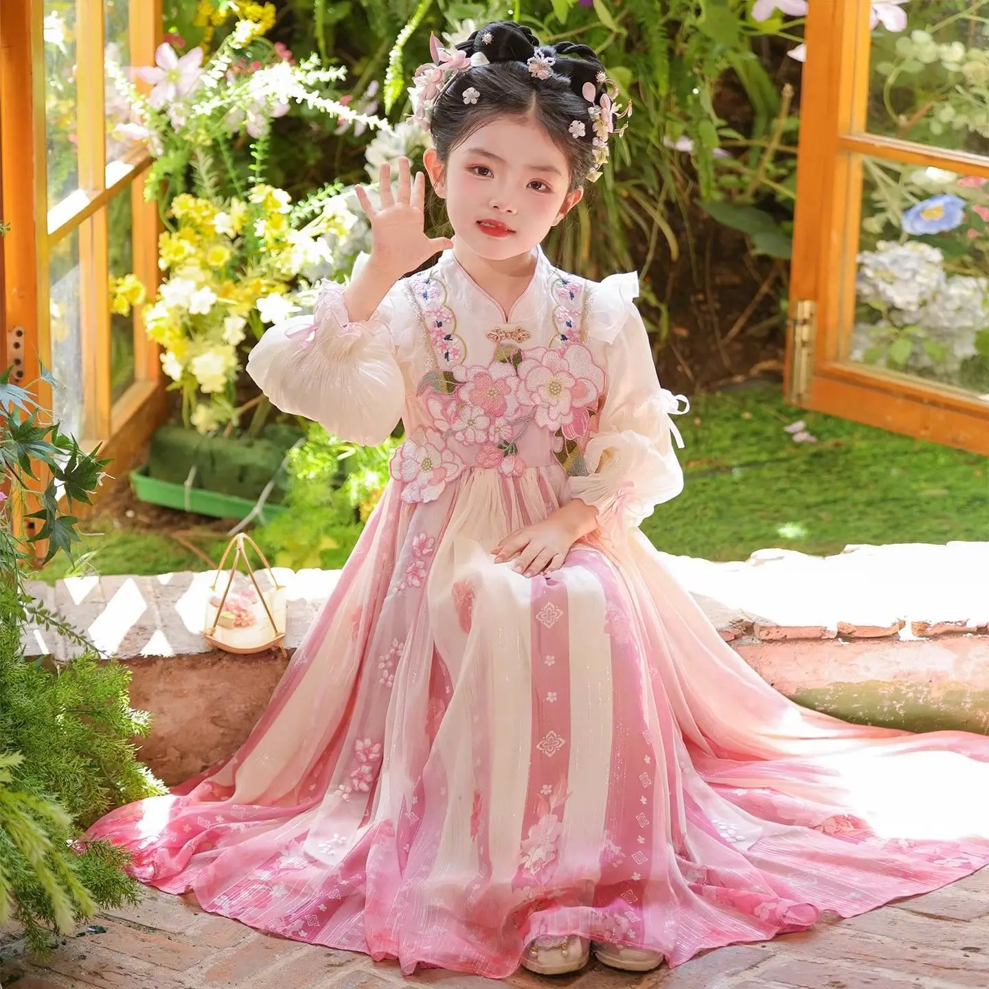 Girls' Spring/Autumn Chinese Style New Costume Children's Skirt Girls' Ancient Style Princess Dress