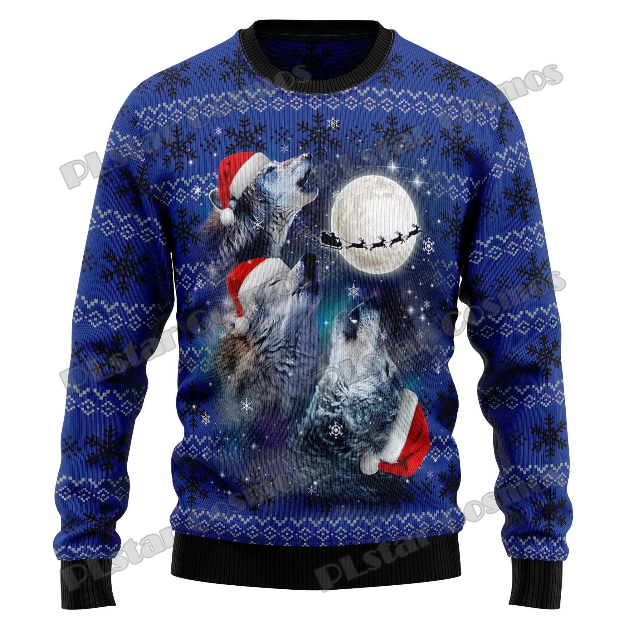 MYY11-suéter de punto con estampado 3D de Lobo y Luna para hombre, jersey de Navidad feo, informal, Unisex, Invierno