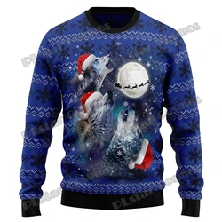 Lupo luna natale grafico 3D stampato moda uomo brutto maglione di natale inverno Unisex Casual Pullover lavorato a maglia maglione MYY11