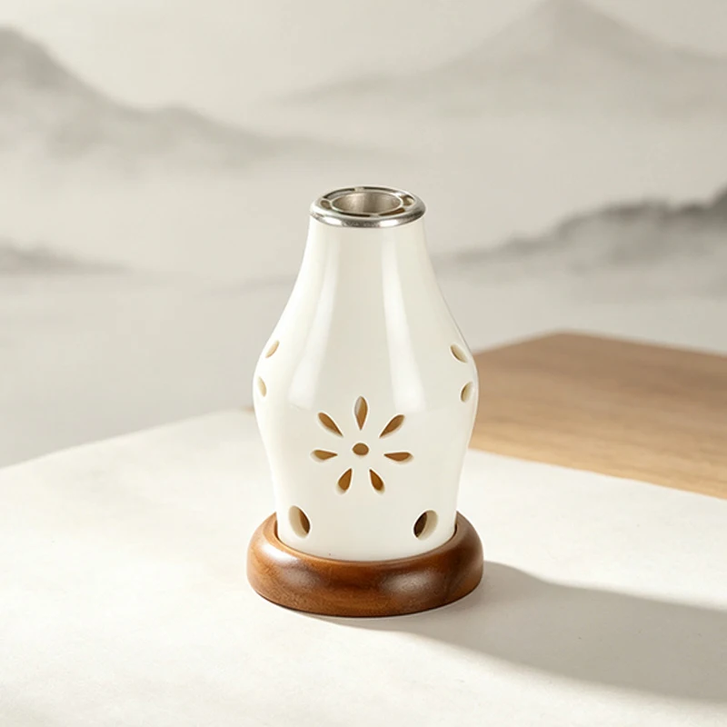 Keramik-Kerzenhalter mit Holzsockel, Aromatherapie-Räuchergefäß für Yoga, SPA und Aromatherapie – Detail 8