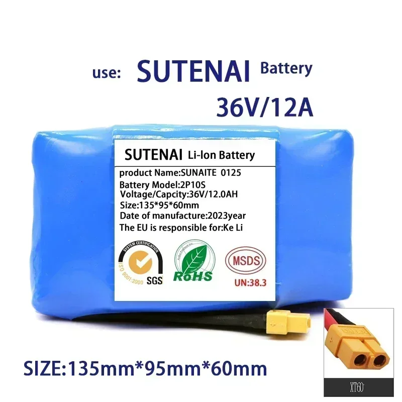 Batería recargable de iones de litio para patinete eléctrico, paquete de 36V 18650, 12000mAh, autobalance, HoverBoard, monociclo