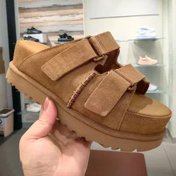 2024 Summer New Women's Platform Sandals Buckle Genuine Leather Outdoor Height Increasing Open Toe Muffin Leather Slippers