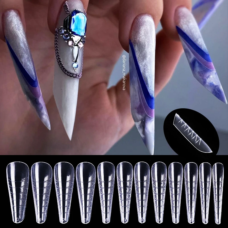 Extensiones de uñas postizas de doble forma, 60 piezas, sistema de Gel acrílico UV para construcción de puntas, molde para decoración de uñas