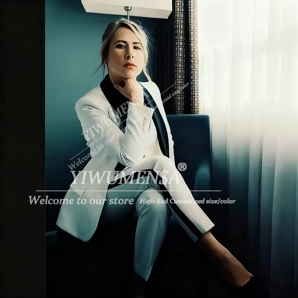 Брючные костюмы Black Shawl Lapel Suits Women 3 Pieces Sets Customized Black Shawl Lapel Lady Prom Blazers Tuxedos