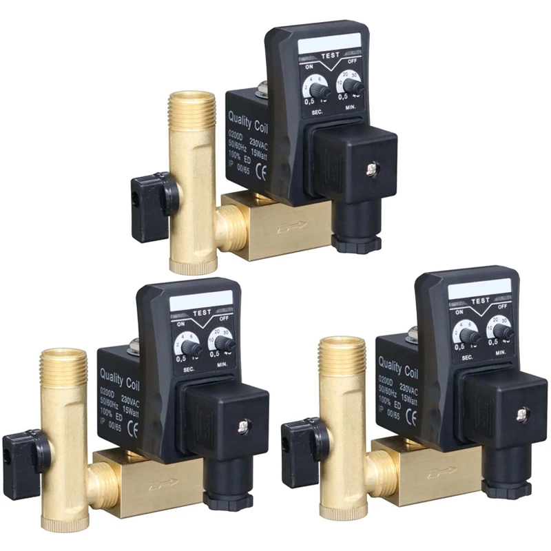 3X 1/2 Inch Dn15 Electric Timer Auto Water Valve Solenoid Electronic Drain Valve For Air Compressor Condensate