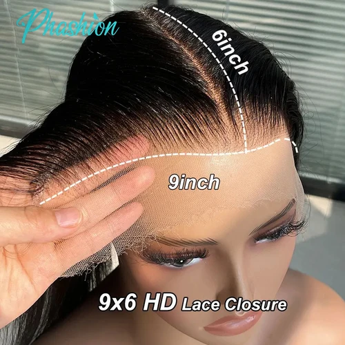 Imagen 2 del producto Phashion HD 6X4 9x6 Cierre de encaje recto Pre desplumado Cierre suizo solo negro Natural 100% cabello humano Remy en venta