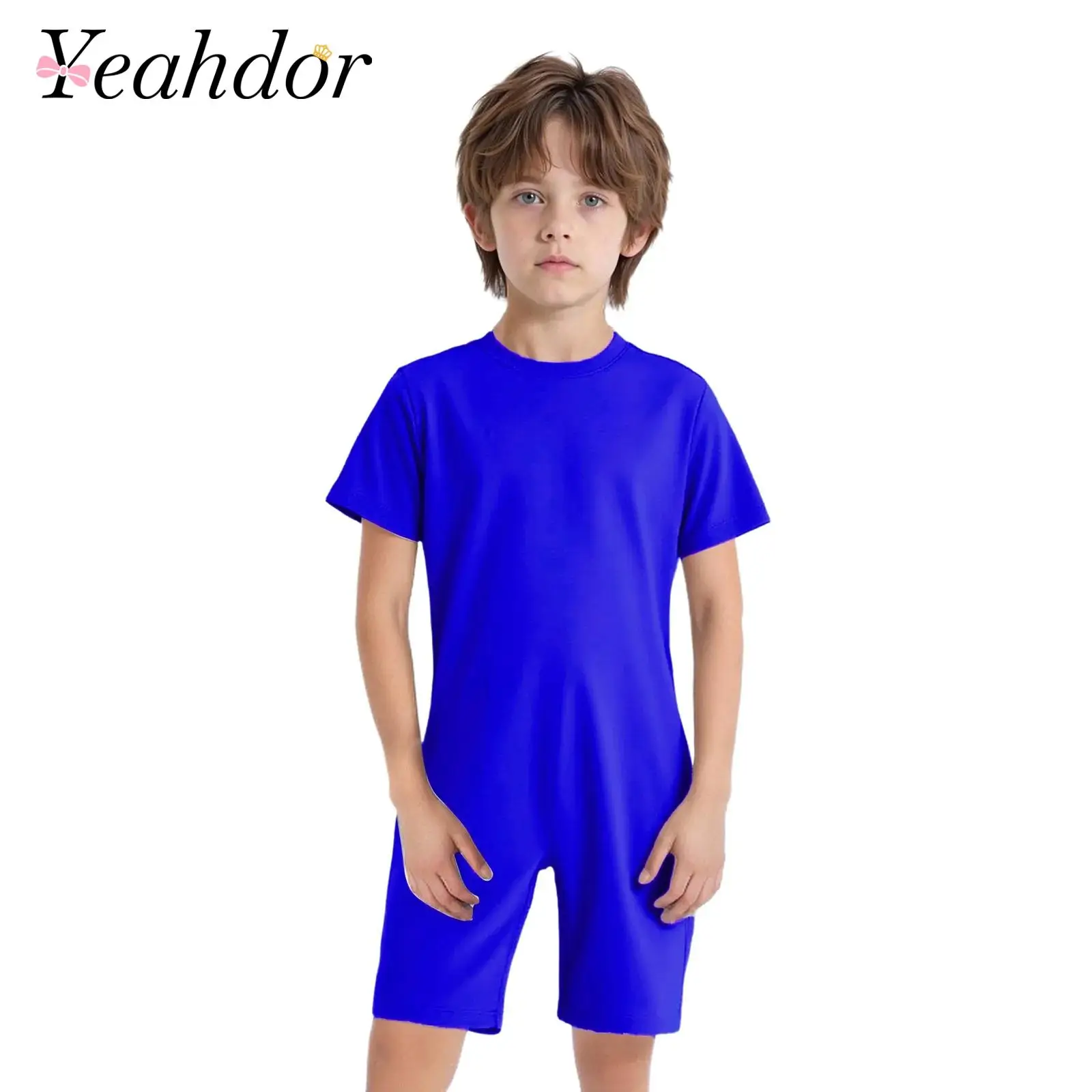 

Boy's Bodysuit Kids Girls Boys Short Sleeve Back Invisible Zipper Solid Color Jumpsuit Children Short Romper Fitness Yoga Tops