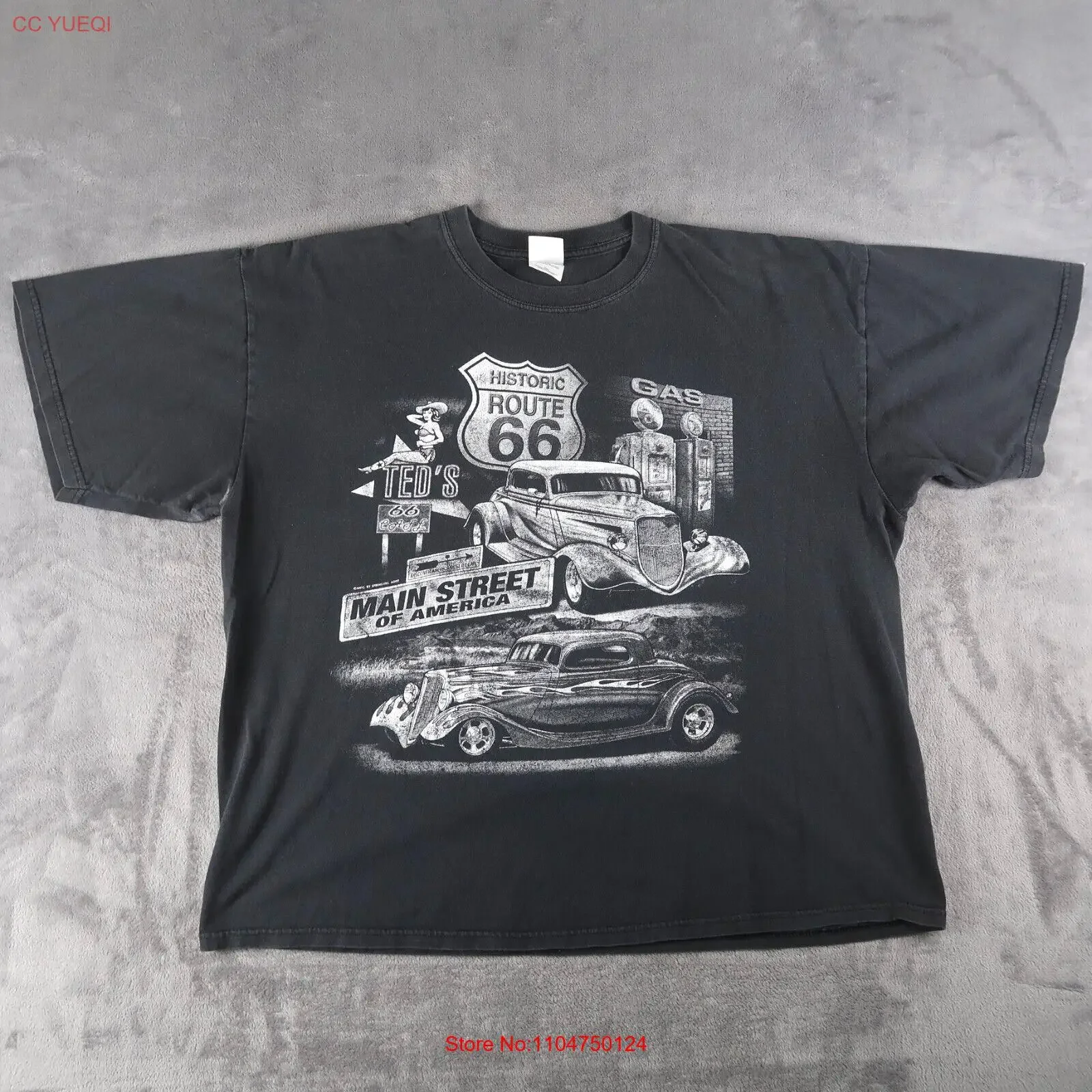 

Vintage Route 66 Double Sided Men's Size 2XL XXL T Shirt Black Y2K vintage Washed Top For Everyday Wear Slightly Unisex