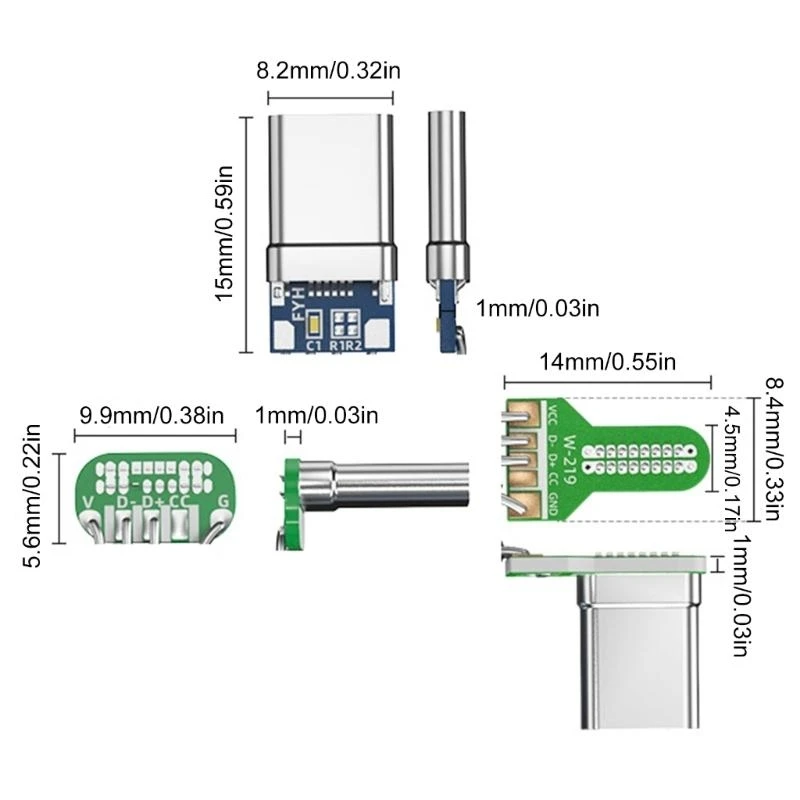 

USB 2.0 90 Degree USB 4Pin/Type C 5Pin PCB Soldering Data Charging Repair Socket USB Standard Port Connector