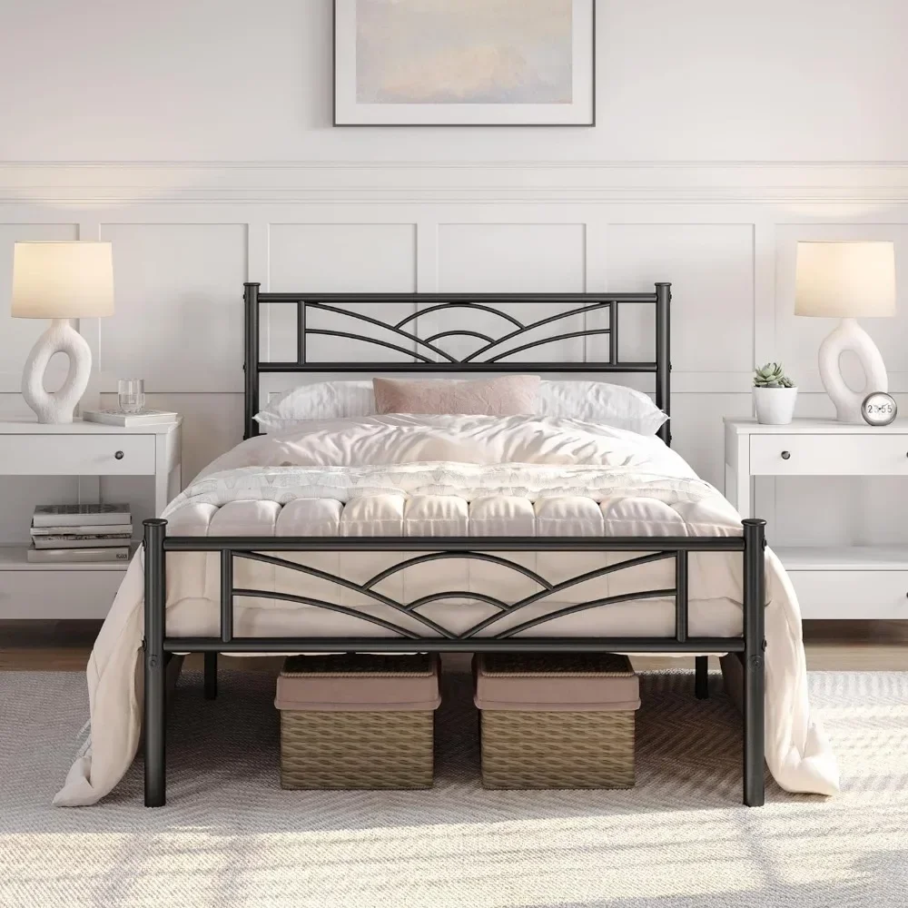 

Bed Frames Metal Platform Bed Mattress Foundation with Cloud-Inspired Design Headboard/Footboard