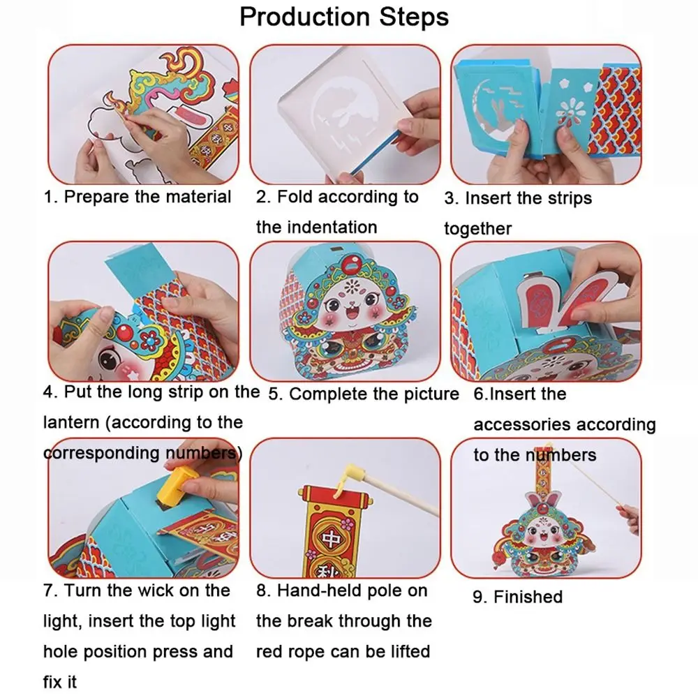 Cartoon Mid-Autumn Festival Lantern Chinese Style Glowing Handheld Rabbit Lantern Handmade DIY Material Package Rabbit Lantern