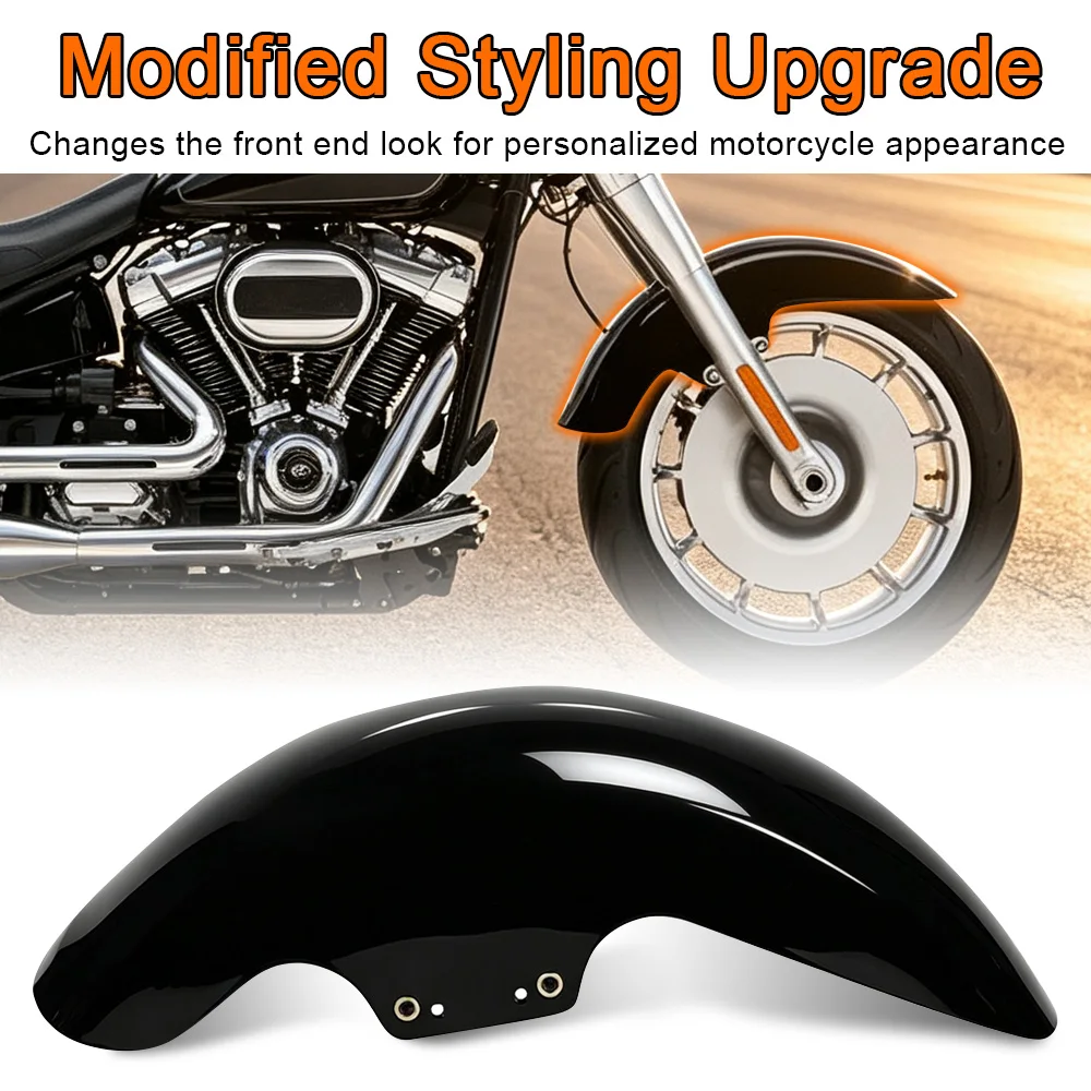 Passend für Harley Softail Fat Boy FLFB FLFBS 2018 2019 - 2023 2024 Motorradzubehör Vorderradkotflügel Glanzschwarz Schutzblech