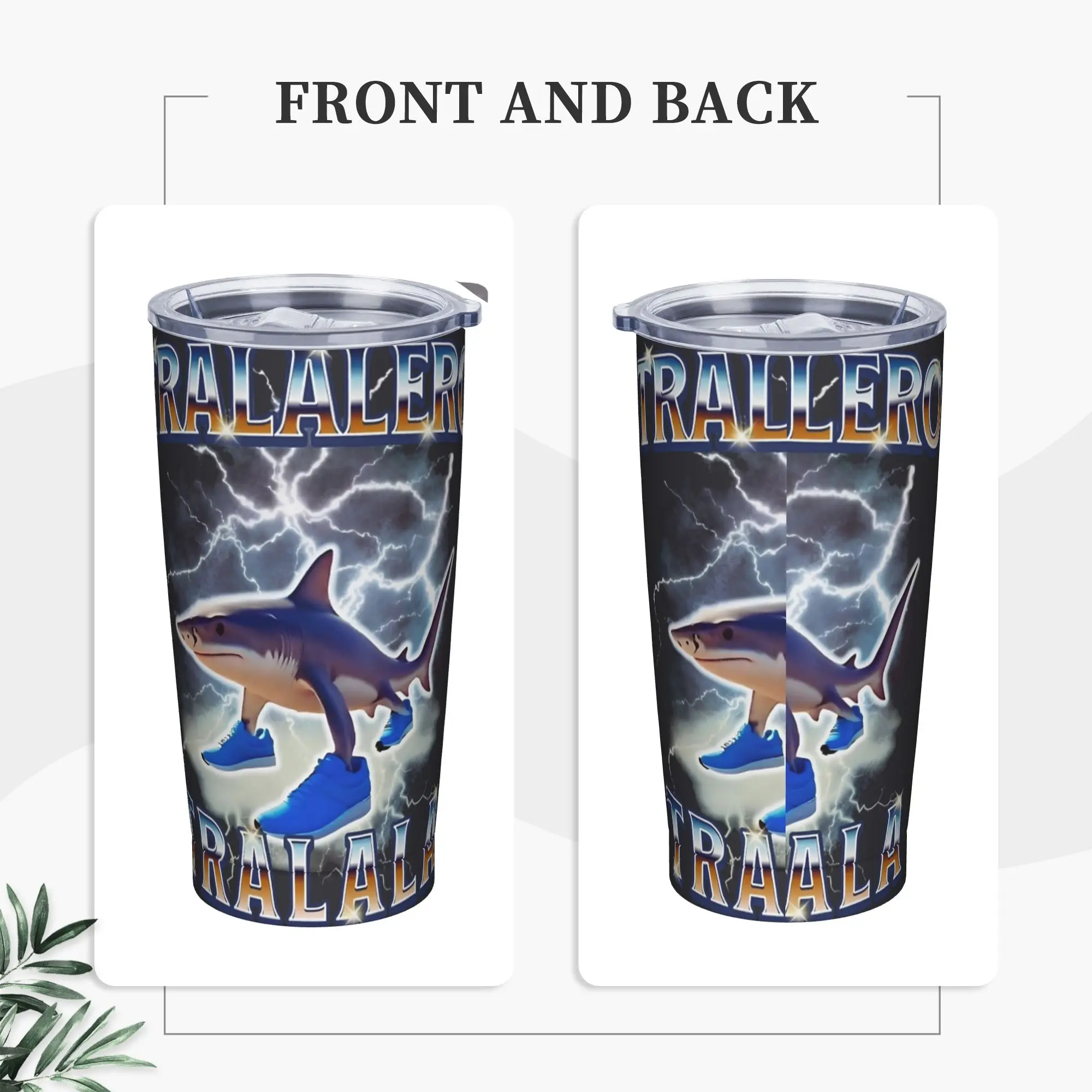 Tralalero Tralala Tumbler Vacuum Insulated Italian Brainrot Meme Thermal Cup Stainless Steel Double Wall Mugs Spill Proof, 20oz