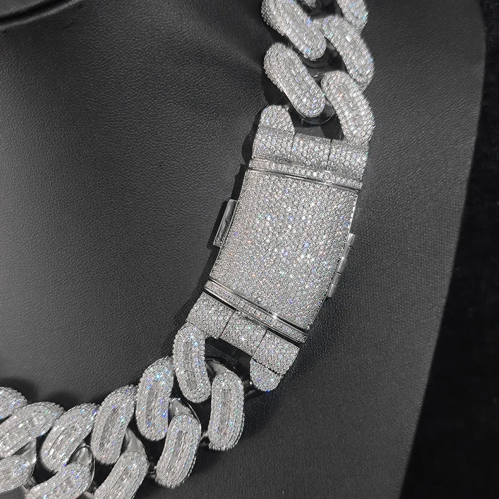 New Design Iced Out Hiphop Men Jewelry Baguette Diamonds Cuban Chain 29MM Mixed Inlay Thick heavy Cuban Necklace Men Party Gift