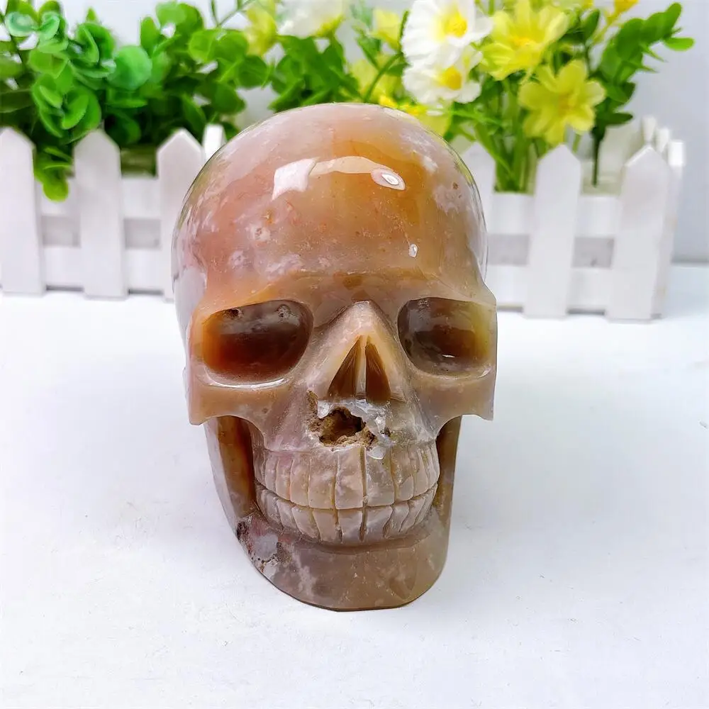 Natural Ocean Jasper Quartz Skull Carving Polished Natural Healing Crystal Figurine Home Decor Craft Gift for Mind Body Spirit