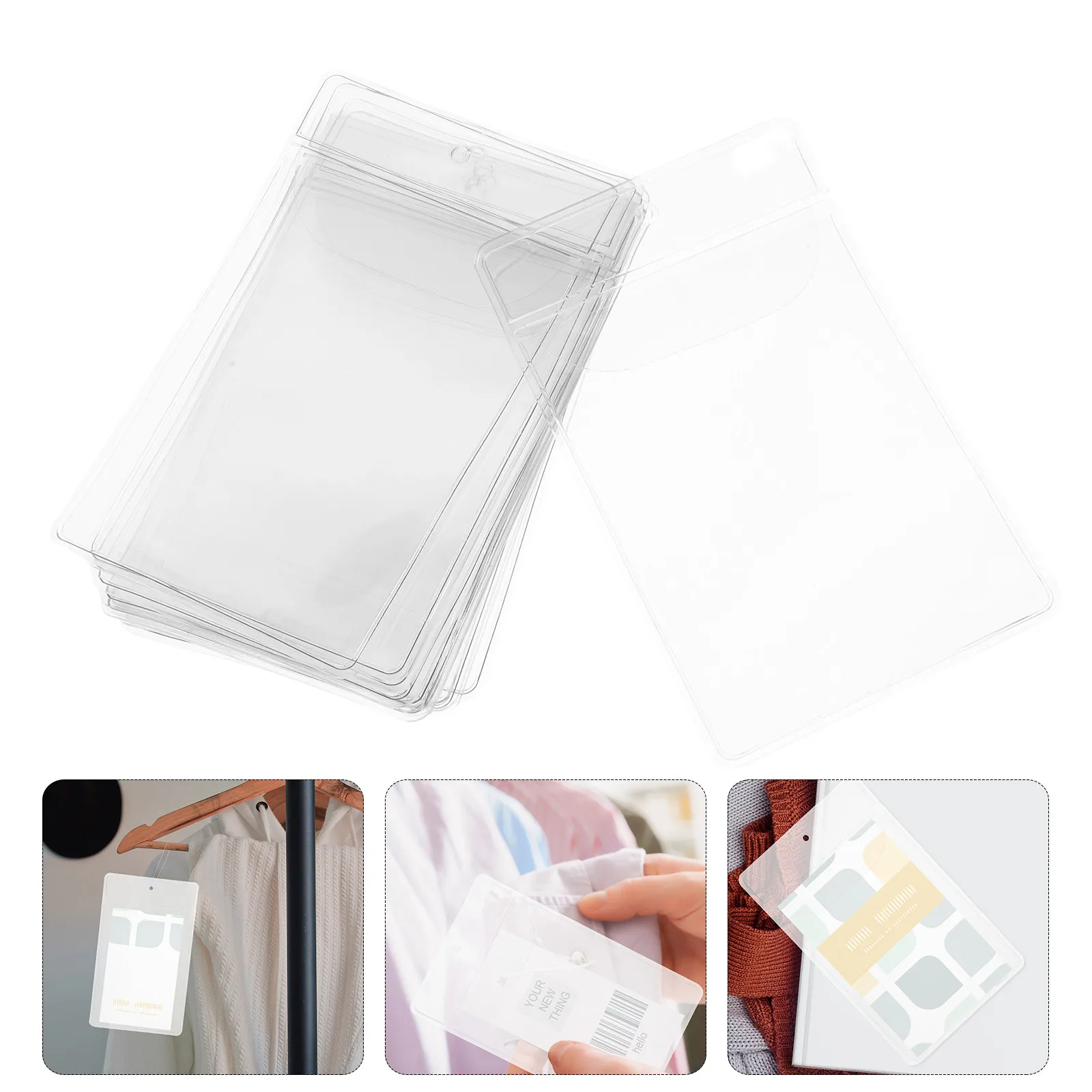 12Pcs Reusable Card Sleeves Clear User-Friendly Index Card Holders Large Capacity Badge Making Labeling Clipping for Office