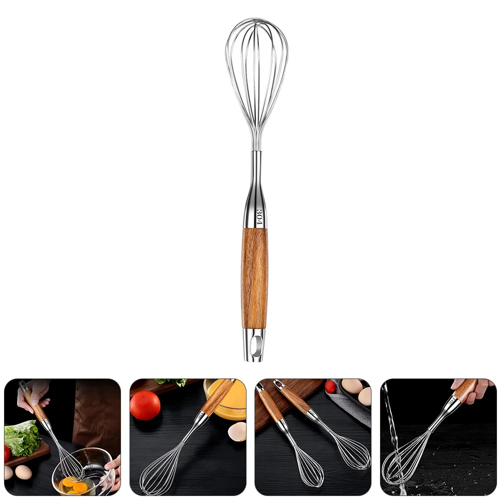 Household Whisk Portable Cream Coffee Foam Maker Stainless Steel Wood Hand Egg Practical Mixer