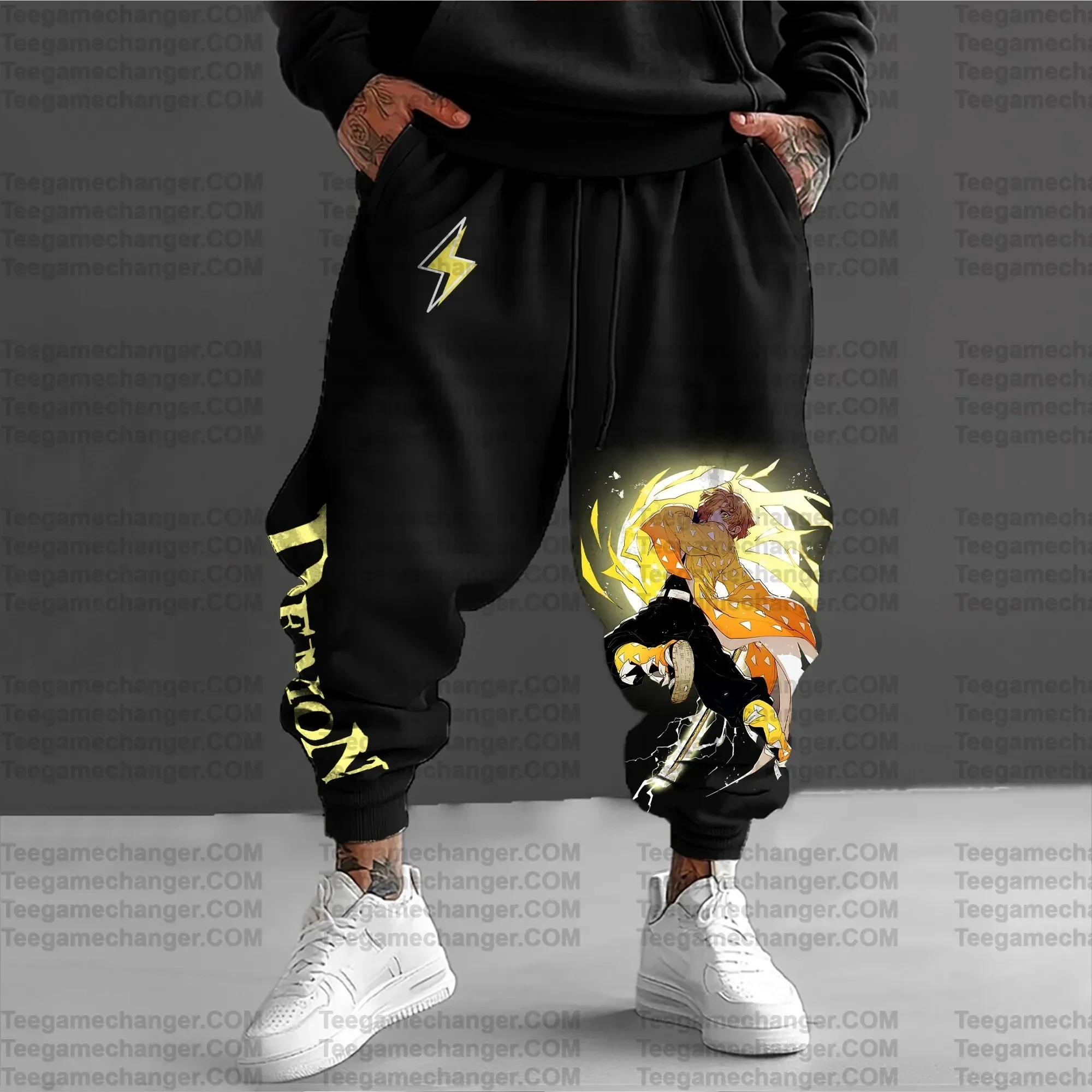 Demon Slayer Men's Sweatpants 2025 Autumn/Winter New Street Anime Cooperation Printing Japanese Character Daily Tapered Pants