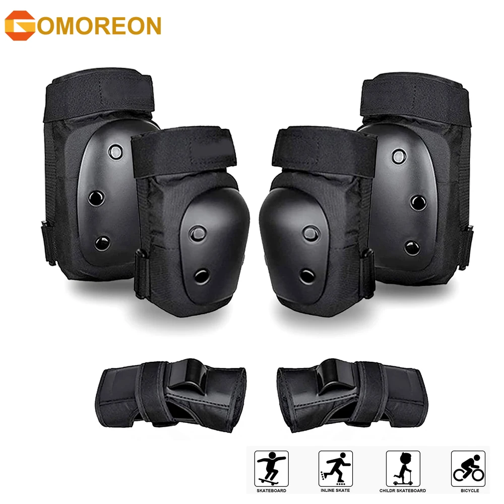 GOMOREON-rodilleras para adultos y jóvenes, protectores de muñeca, equipo de protección para deportes múltiples, Skateboarding, patinaje y ciclismo, 6 piezas