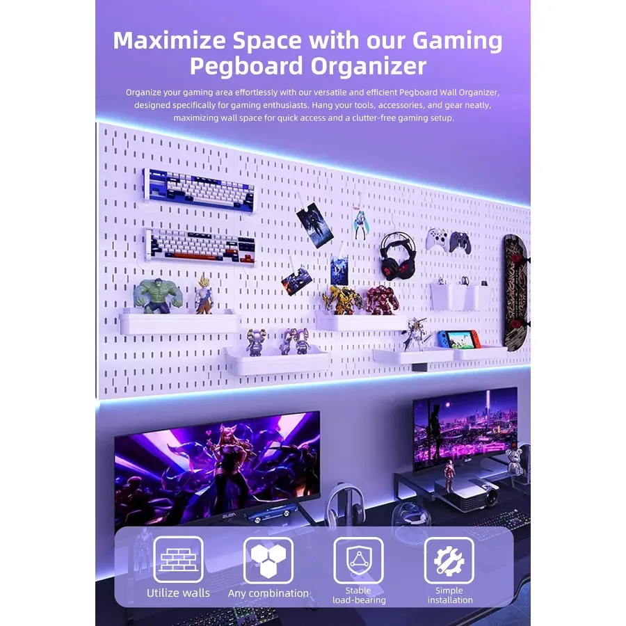 قم بتجديد مساحةك باستخدام مجموعة Pegboard متعددة الاستخدامات وتنظيم إعداد المكتب المنزلي والألعاب مع تعليق قابل للتخصيص لذلك